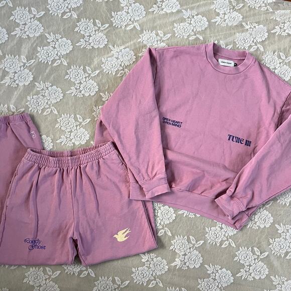LONELY GHOST Pants - Lonely Ghost Pink “You Are Here” Sweat Set Size S/M
